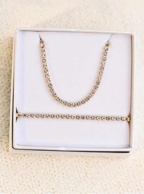 [Zestaw] Naszyjnik tenisowy, kryształki, stal pozłacana S310249Z00