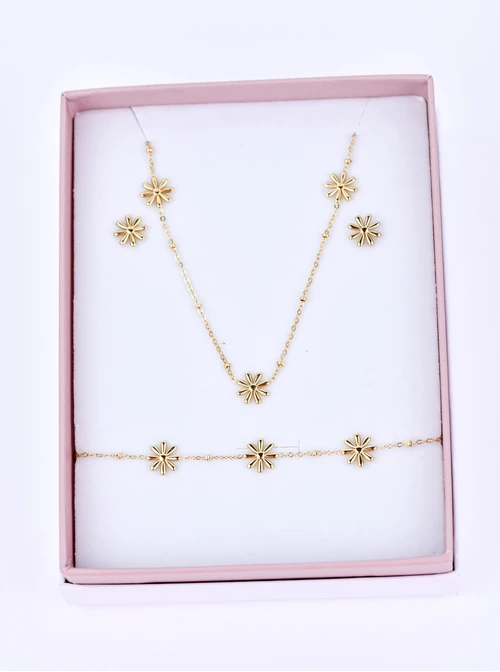 [Zestaw] Naszyjnik kwiatuszki, stal pozłacana  S309959Z00