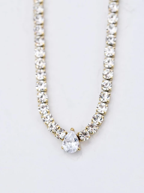 Naszyjnik tenisowy, kryształki, stal pozłacana S310271Z02