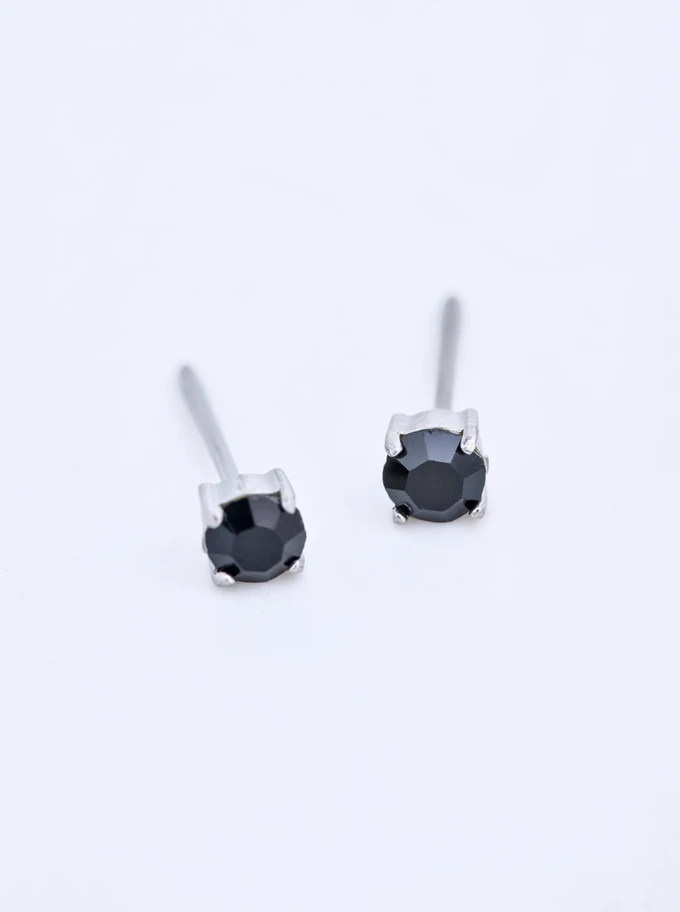 Kolczyki czarny kryształek, 4mm, stal S210278S01
