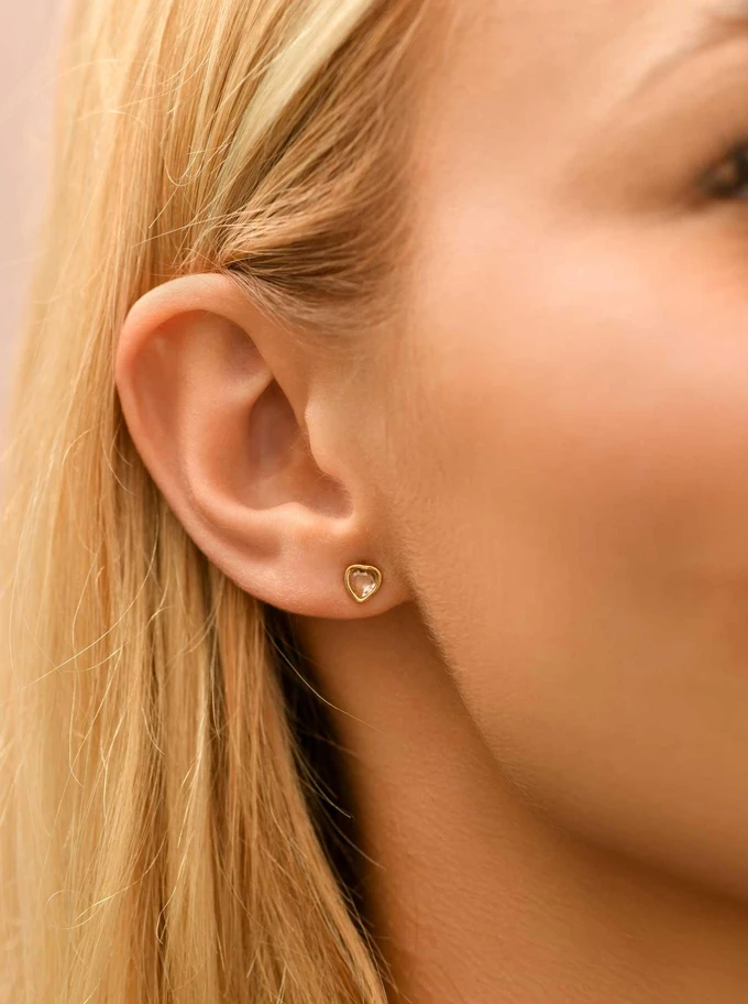 Kolczyki serduszka, kryształki, stal pozłacana S210765Z00