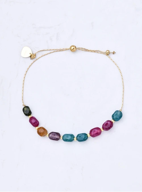 Bransoletka Agat, Turmalin, stal pozłacana S109830Z00 