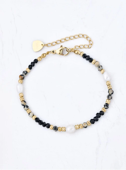 Bransoletka, dalmatyńczyk ,perły, stal pozłacana, S111115Z00