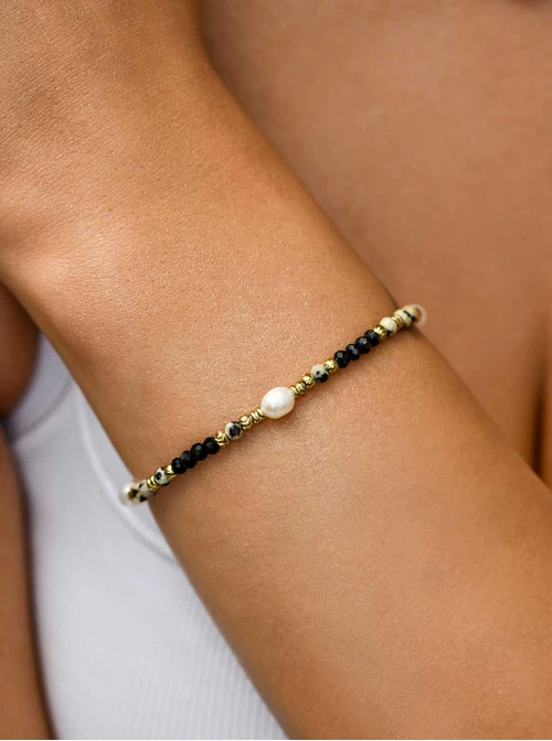 Bransoletka, dalmatyńczyk ,perły, stal pozłacana, S111115Z00