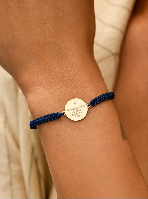 Bransoletka grawer, kółko, niebieski, stal pozłacana S108067Z-04