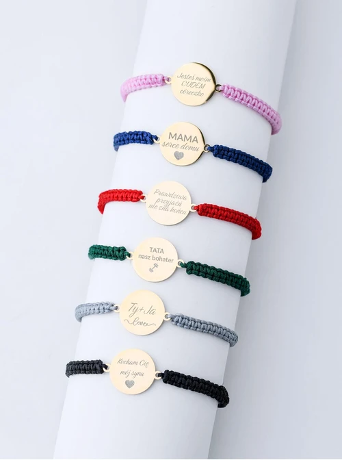 Bransoletka grawer, kółko, niebieski, stal pozłacana S108067Z-04