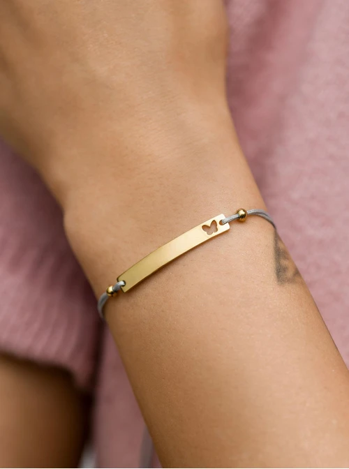 Bransoletka grawer, motylek, szary, stal pozłacana S108072Z-09