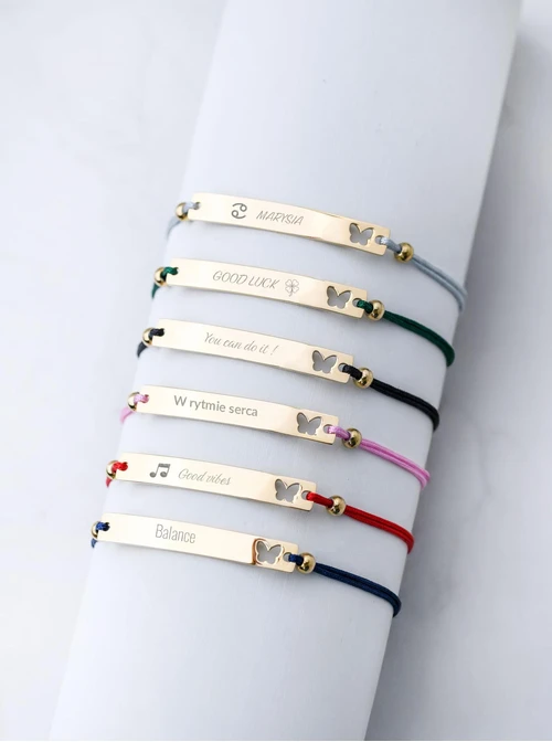 Bransoletka grawer, motylek, szary, stal pozłacana S108072Z-09