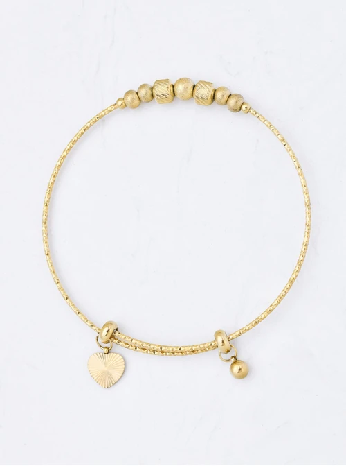 Bransoletka kuleczki, serduszko, stal pozłacana S110697Z00