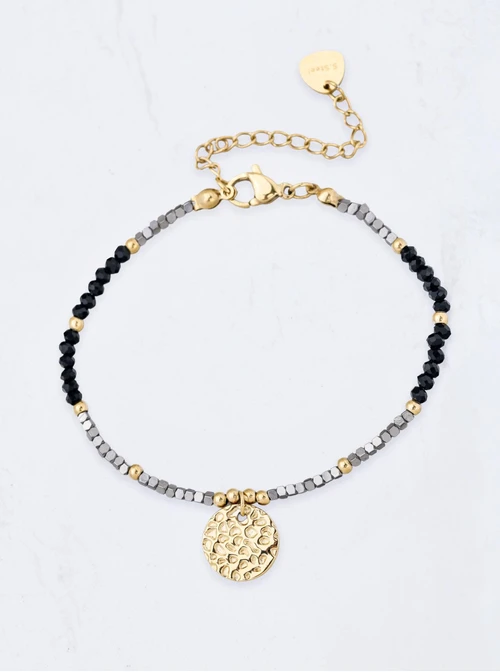 Bransoletka młotkowana zawieszka, Hematyt, stal pozłacana, S110476Z00