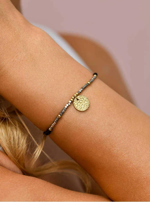 Bransoletka młotkowana zawieszka, Hematyt, stal pozłacana, S110476Z00