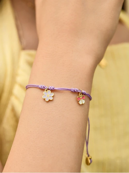 Bransoletka motylek, kwiatuszek, stal pozłacana S110324Z08