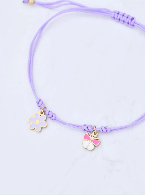 Bransoletka motylek, kwiatuszek, stal pozłacana S110324Z08