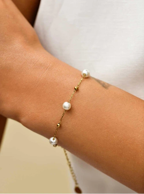 Bransoletka perełki, stal pozłacana S110736Z00