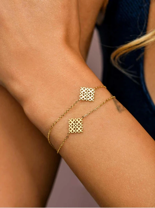 Bransoletka podwójna, ażurowy wzór, stal pozłacana S110689Z00