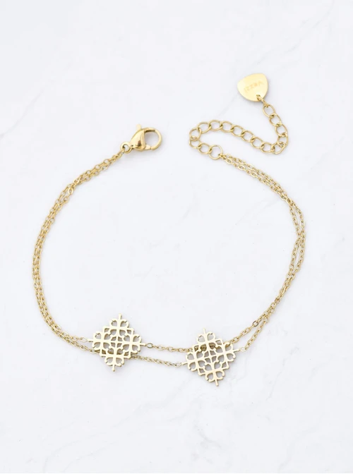 Bransoletka podwójna, ażurowy wzór, stal pozłacana S110689Z00