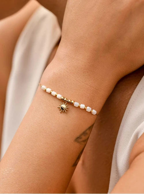 Bransoletka słoneczko, koraliki Miyuki, stal pozłacana S109834Z00