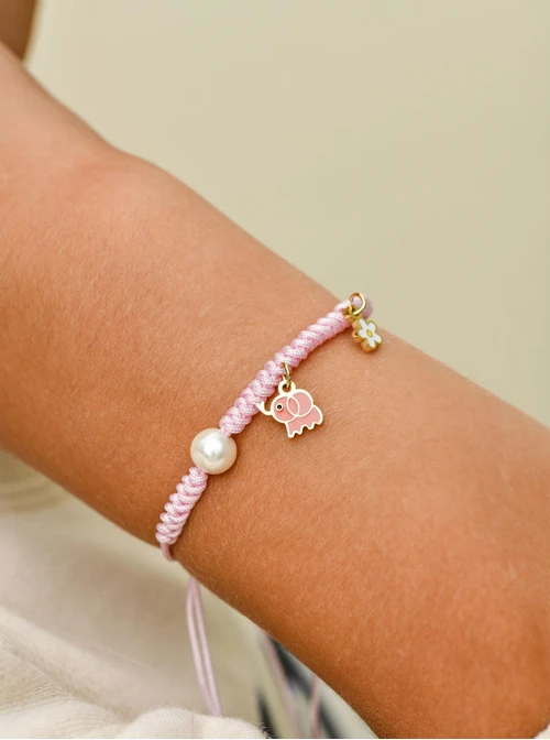 Bransoletka słonik, kwiatuszek, stal pozłacana S110301Z06