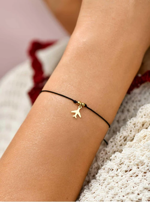 Bransoletka szczęścia, samolot, stal pozłacana, S110369Z01