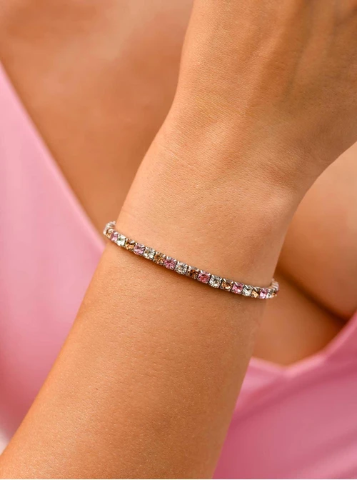 Bransoletka tenisowa z kryształkami, elastyczna, stal S110269S07