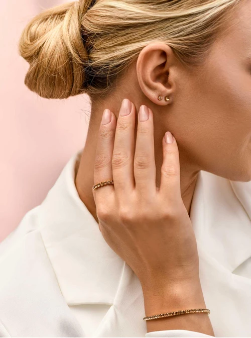 Bransoletka tenisowa z kryształkami, elastyczna, stal pozłacana S110261Z13