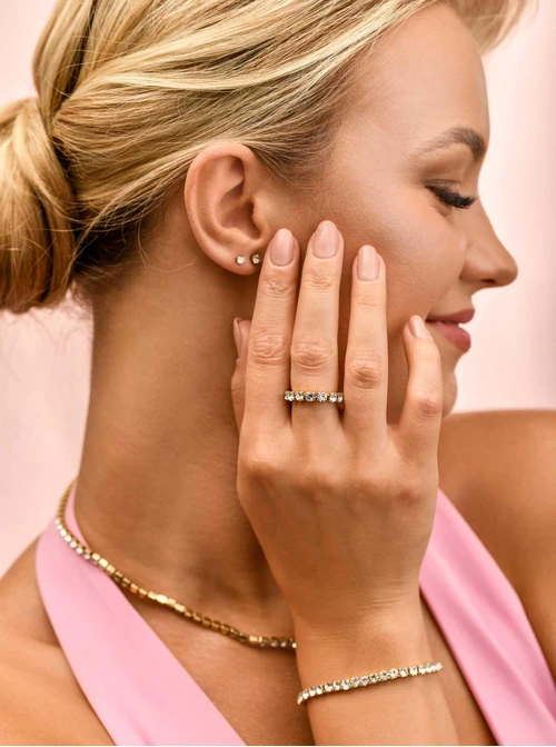 Bransoletka tenisowa z kryształkami, elastyczna, stal pozłacana S110265Z02