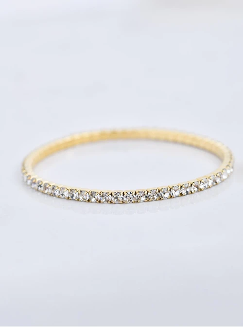 Bransoletka tenisowa z kryształkami, elastyczna, stal pozłacana S110266Z02