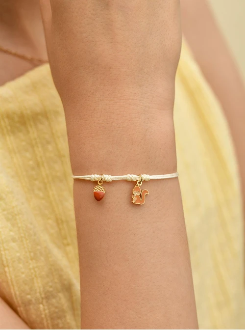 Bransoletka z wiewiórką i żołędziem, stal pozłacana S110315Z12