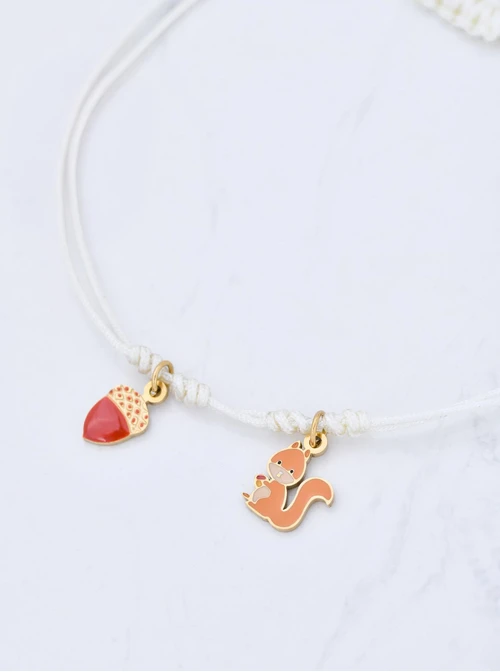 Bransoletka z wiewiórką i żołędziem, stal pozłacana S110315Z12