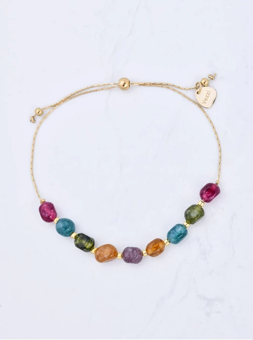 Bransoletka Agat, Turmalin, stal pozłacana S109830Z00 