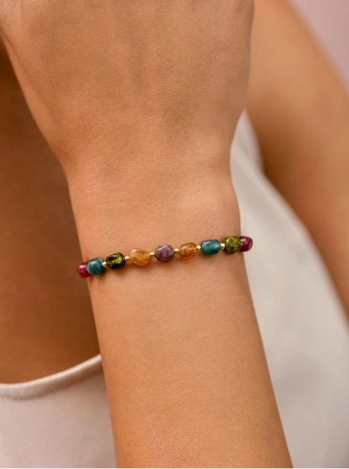 Bransoletka Agat, Turmalin, stal pozłacana S109830Z00 