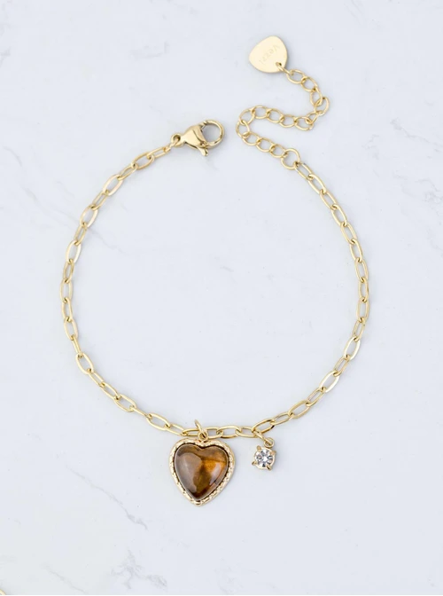 Bransoletka brązowe serduszko, stal pozłacana S109815Z13