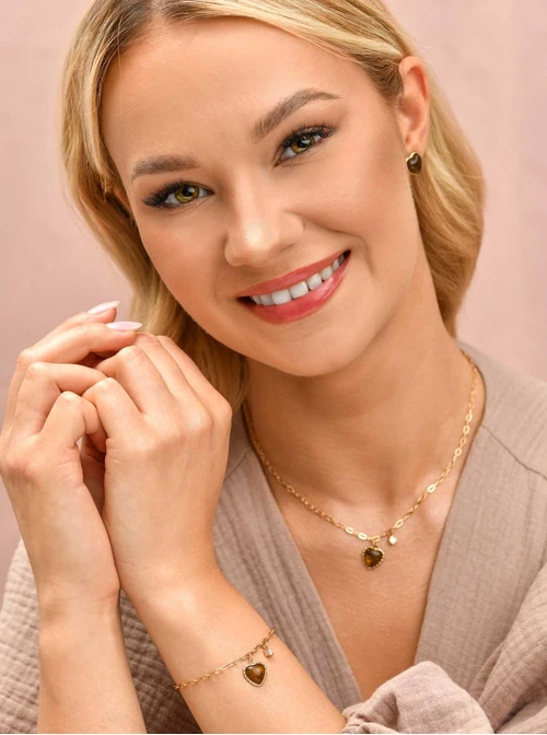 Bransoletka brązowe serduszko, stal pozłacana S109815Z13