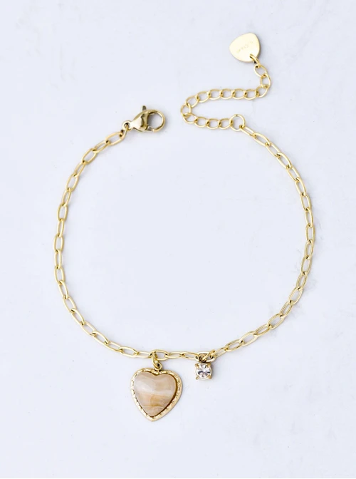 Bransoletka kremowe serduszko, stal pozłacana S109812Z12
