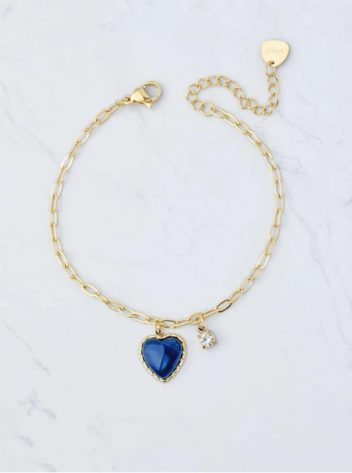 Bransoletka niebieskie serduszko, stal pozłacana S109821Z04
