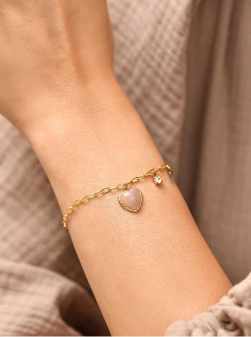 Bransoletka różowe serduszko, stal pozłacana S109824Z06