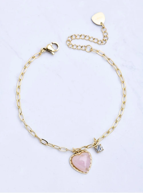 Bransoletka różowe serduszko, stal pozłacana S109824Z06