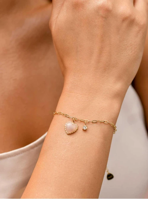 Bransoletka różowe serduszko, stal pozłacana S109824Z06