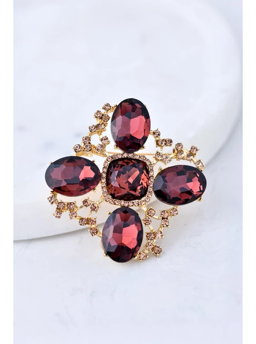Broszka, bordowe kryształki B710911Z00
