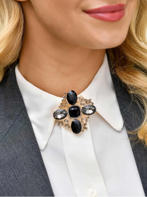 Broszka, czarne kryształki B710912Z01