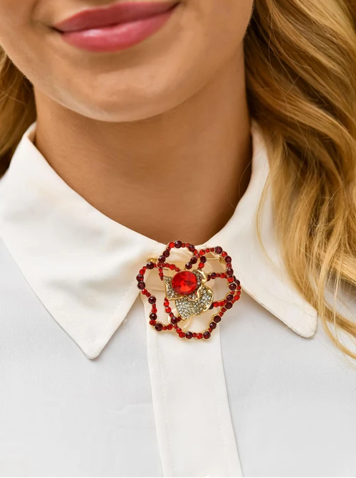 Broszka kwiat, czerwone kryształki B710929Z00
