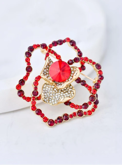 Broszka kwiat, czerwone kryształki B710929Z00