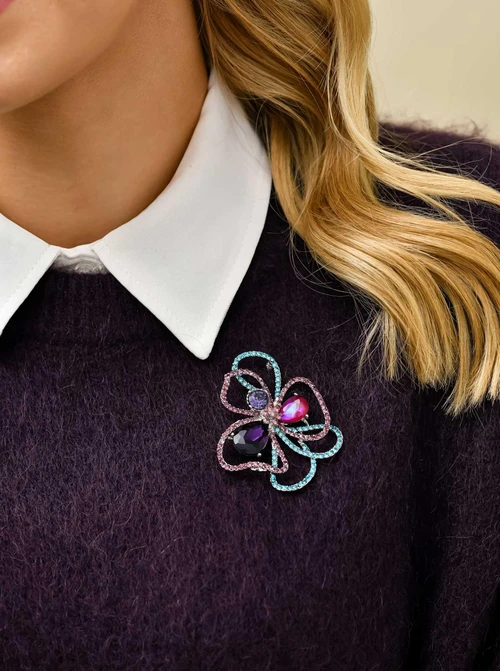 Broszka kwiat, kolorowe kryształki B710869S00