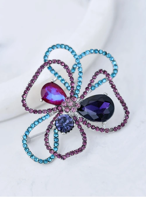 Broszka kwiat, kolorowe kryształki B710869S00