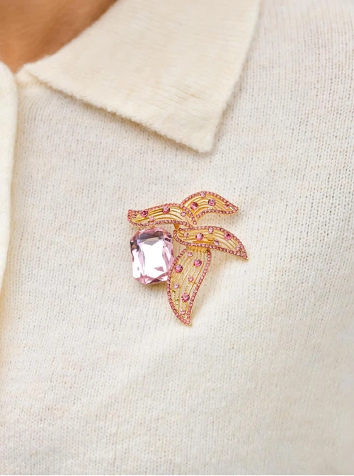 Broszka różowe kryształki B710934Z06