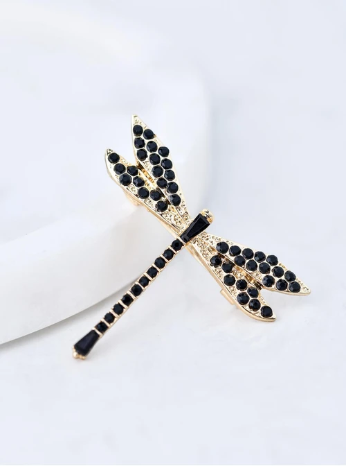 Broszka ważka, czarne kryształki B710947Z01