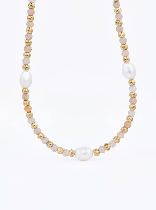 Choker Kamień Słońca, Perełki, stal pozłacana S310463Z00