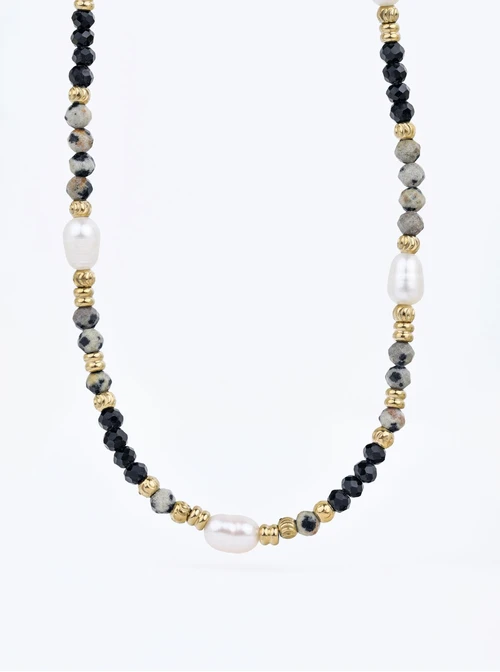 Choker dalmatyńczyk, perły, stal pozłacana S311114Z00