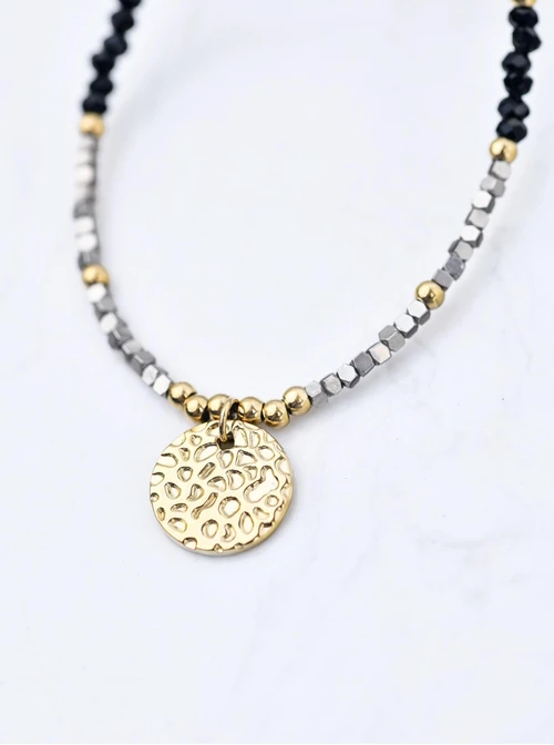 Choker, młotkowana zawieszka, Hematyt, stal pozłacana, S310475Z00