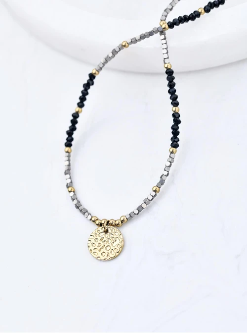 Choker, młotkowana zawieszka, Hematyt, stal pozłacana, S310475Z00